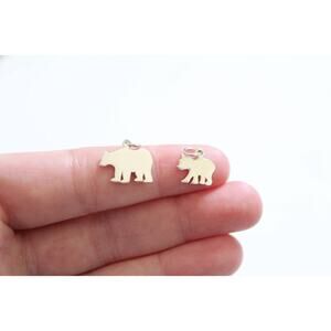Sterling Silver Simple Mama Bear and Baby Bear Charm Set, Mama Baby Bear Charm